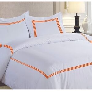 Premium Hotel Quality Decorative On White Fabric 3 Lines Orange Embroidered 8 Pc